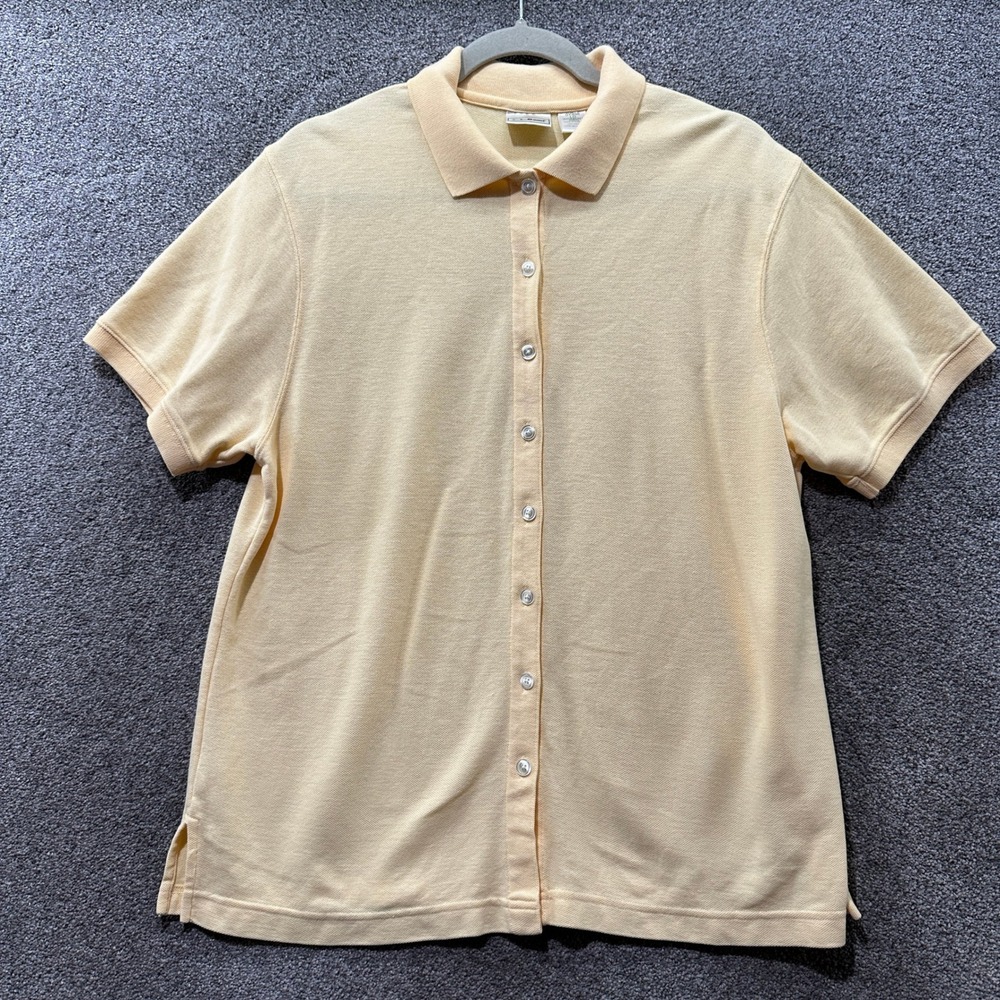 LL Bean Button Up Polo Shirt Top Women XL Yellow Short Sleeve Cotton Preppy Golf